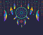 Hippie Dreamcatcher Vector with Feathers And Beads