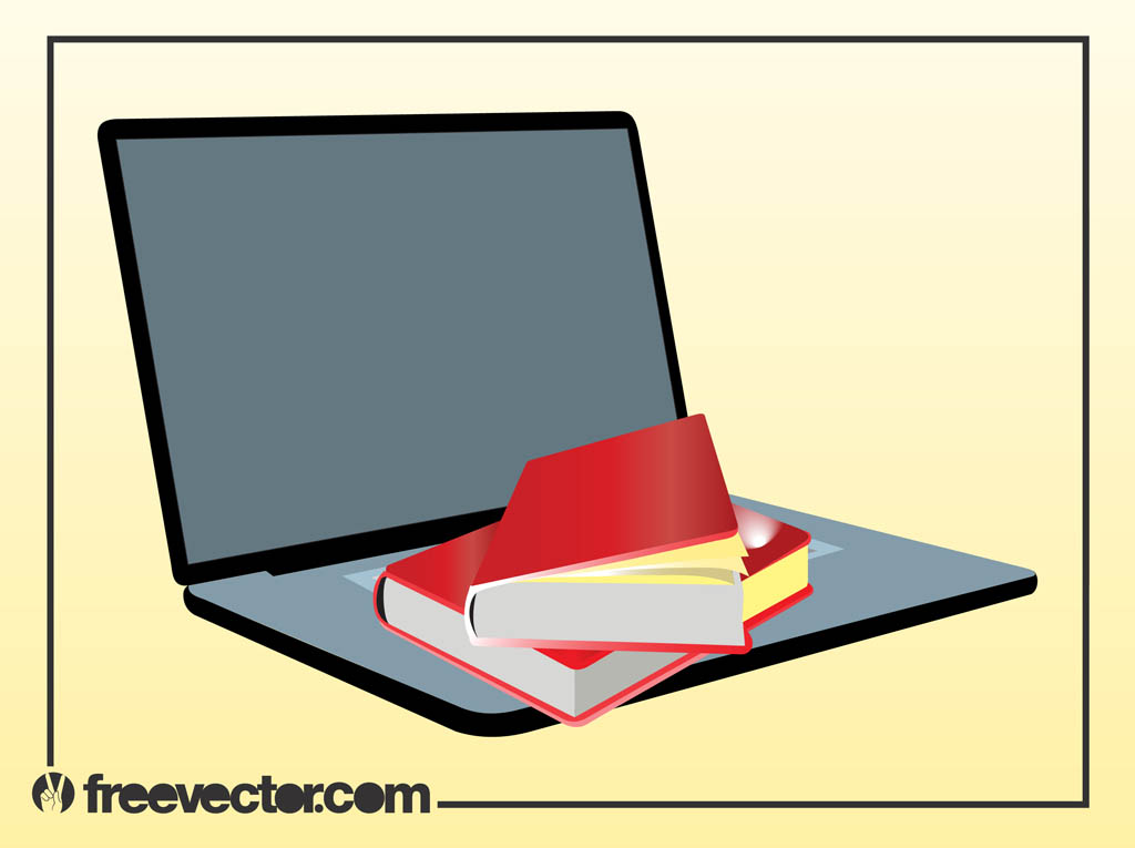 Books And Laptop Vector