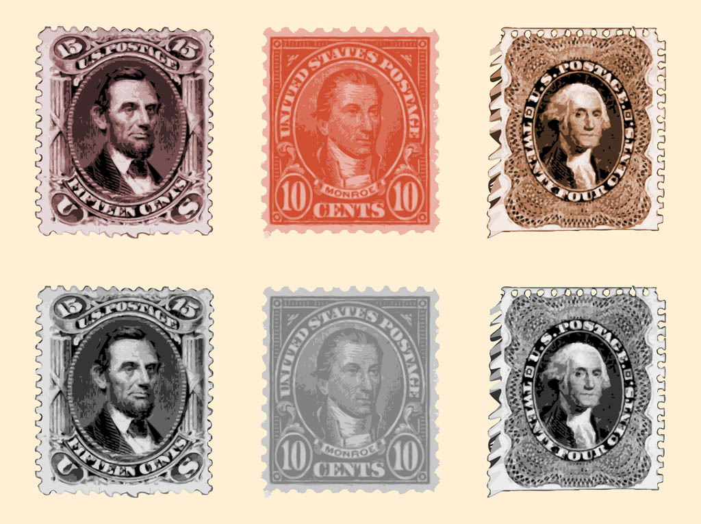 Vintage Postcards And Postmark Stamps Set High-Res Vector Graphic