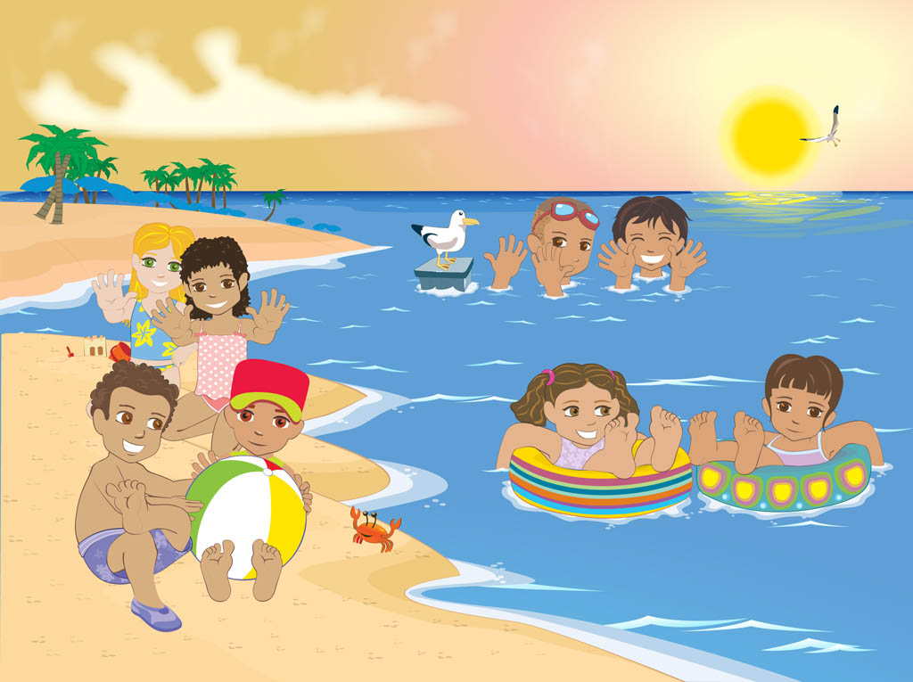 Download Kids At The Beach Vector Art & Graphics | freevector.com