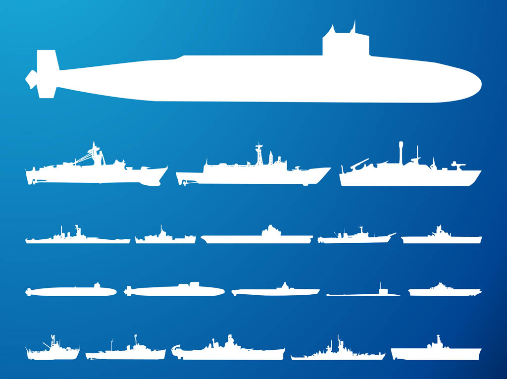 Submarines And Ships Silhouettes Vector Art & Graphics | freevector.com