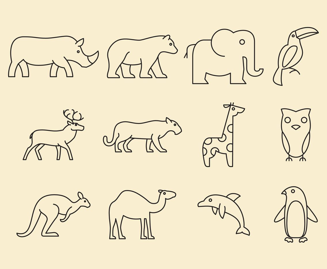 Download Zoo Animal Line Icons Vector Art & Graphics | freevector.com
