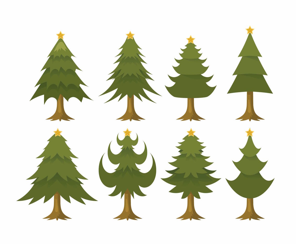 Download Free Cartoon Christmas Tree Vector Set Vector Art ...