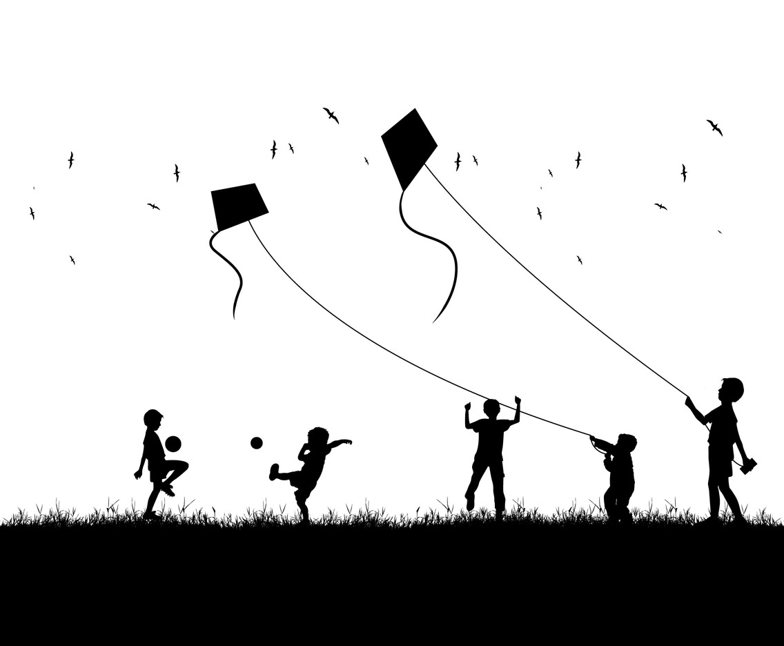 Download Illustration Of Kite Silhouette With Children Vector Art ...