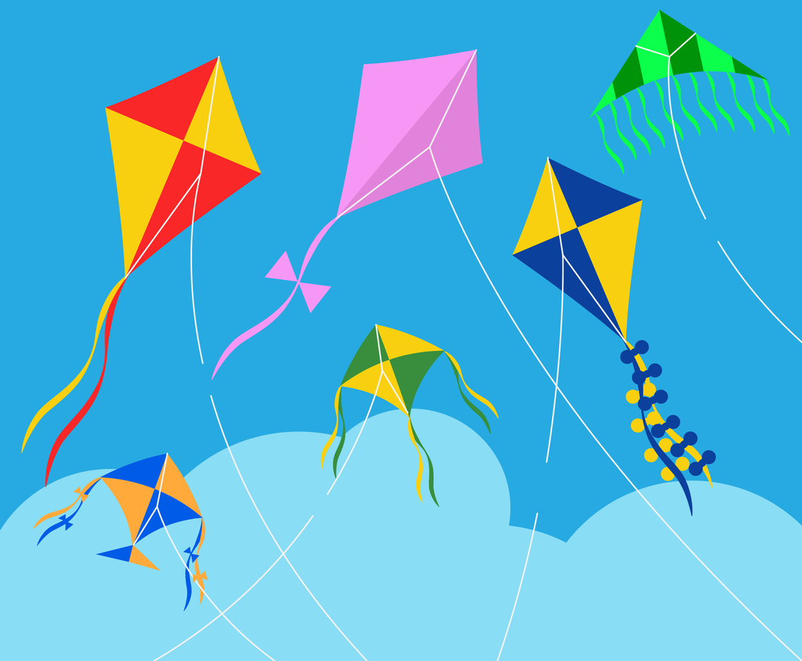 kites flying in the sky animated