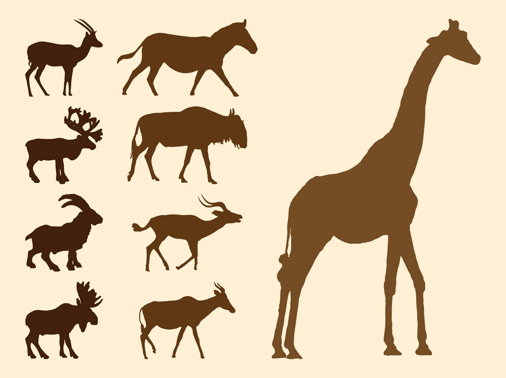 Download Wild Animals Silhouettes Set Vector Art & Graphics | freevector.com