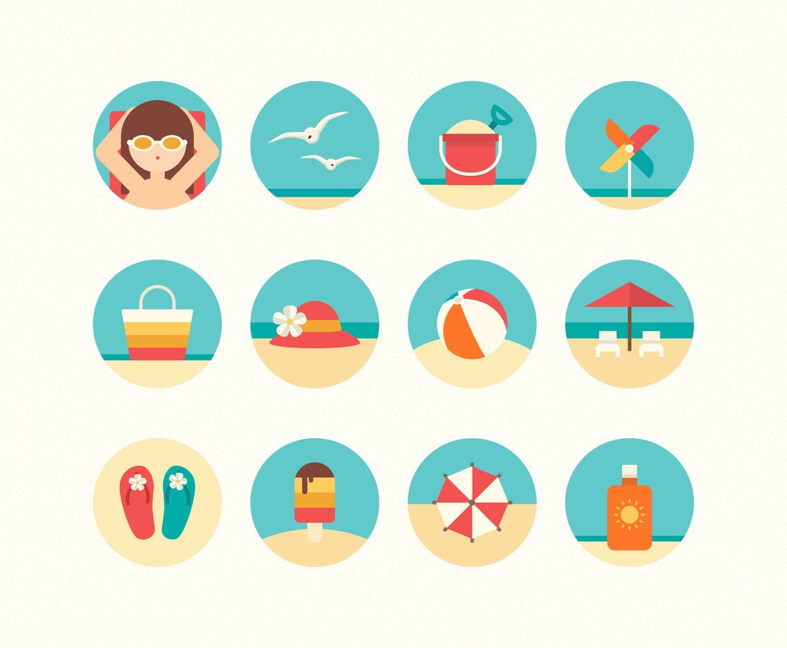 set of summer flat icons pack 5525687 Vector Art at Vecteezy