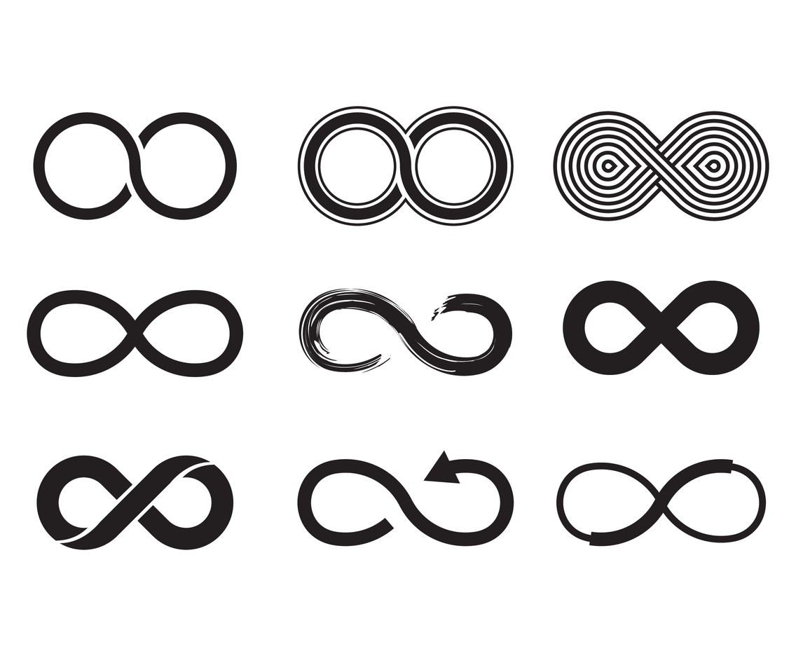 Premium Vector  Infinity icon, infinite symbol sign, eternal loop logo.  black unlimited arrow strokes, endless rings, mobius shape symbols vector  set