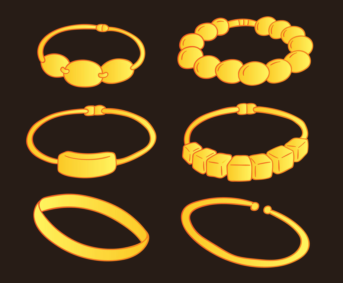Hand Drawn Gold Bracelet Collection Vector Vector Art & Graphics