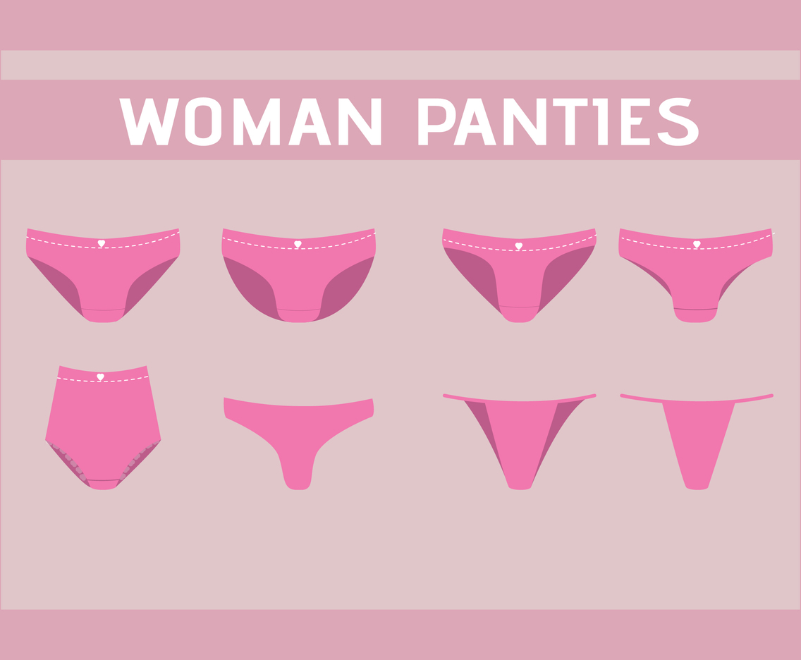 Vector panties. Set of four types of women underwear - pink and yellow.  4533524 Vector Art at Vecteezy