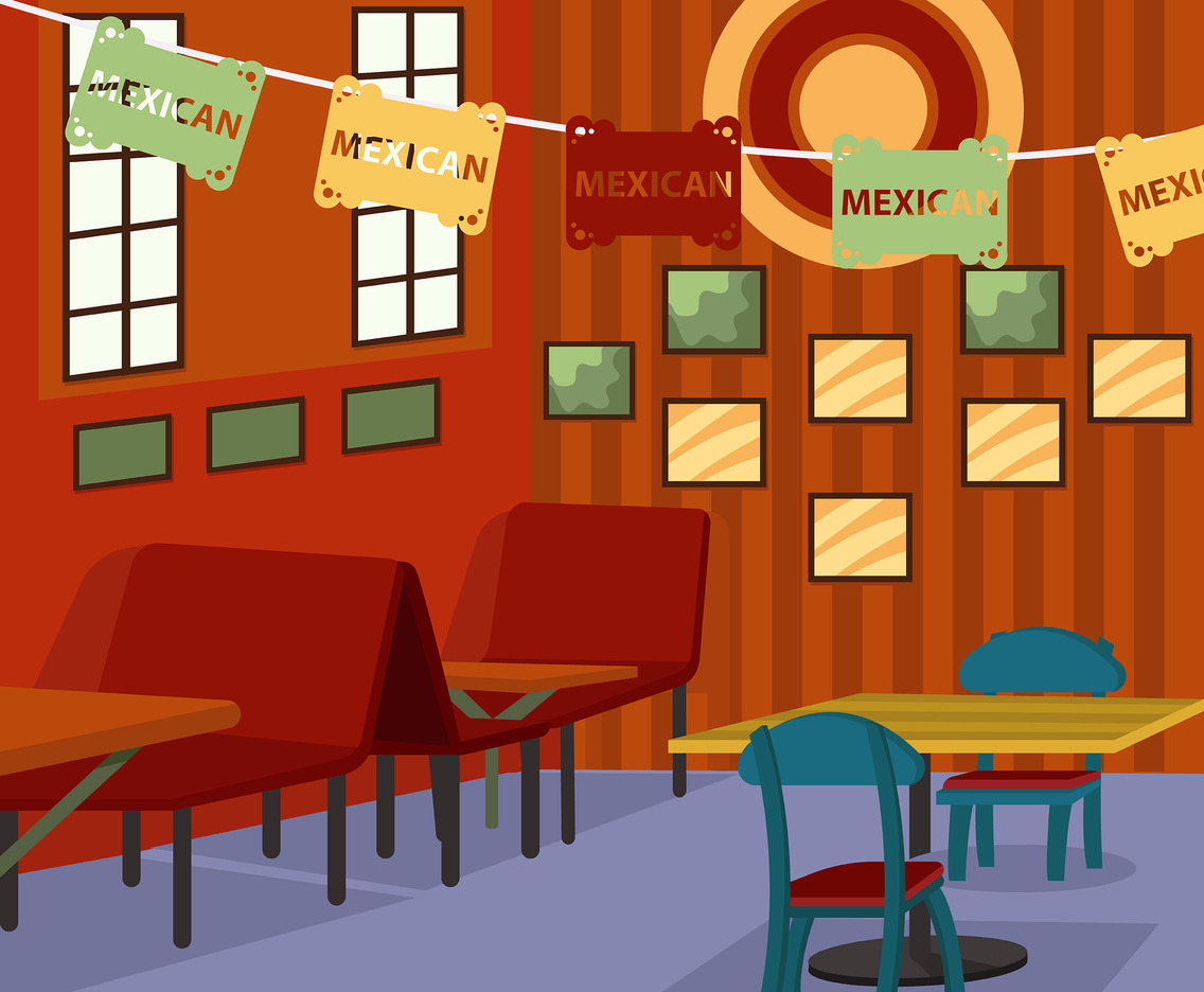 Mexican Cantina With Striped Wallpaper Vector Vector Art & Graphics ...