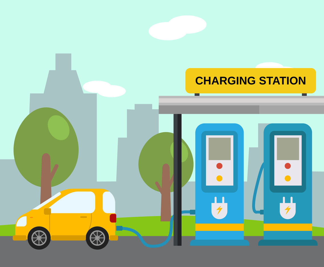 Charging Electric Car Vector Art & Graphics