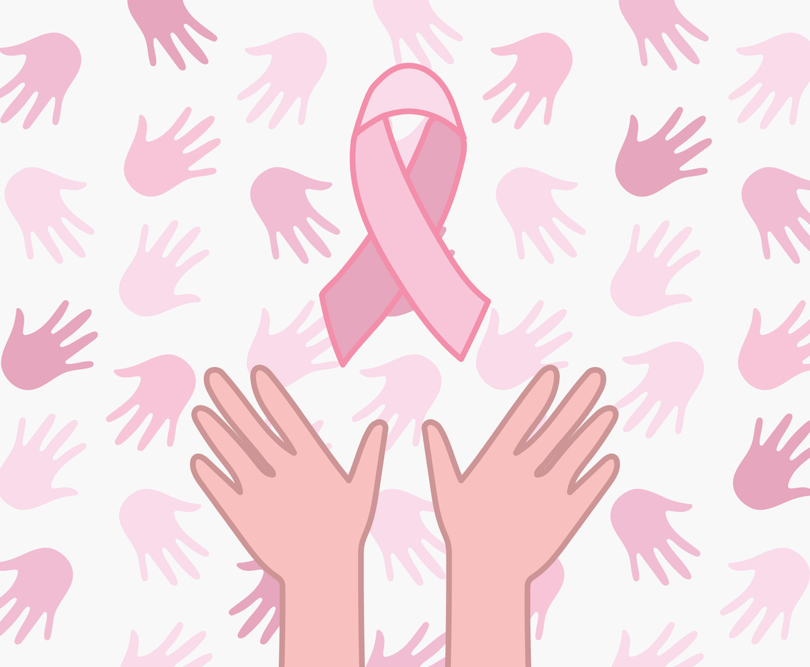 Breast Cancer Ribbon And Hands Vector Art & Graphics