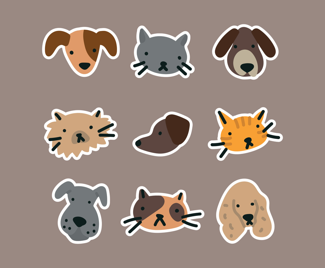 Cute Bold Animal Stickers  Vector Art Graphics 