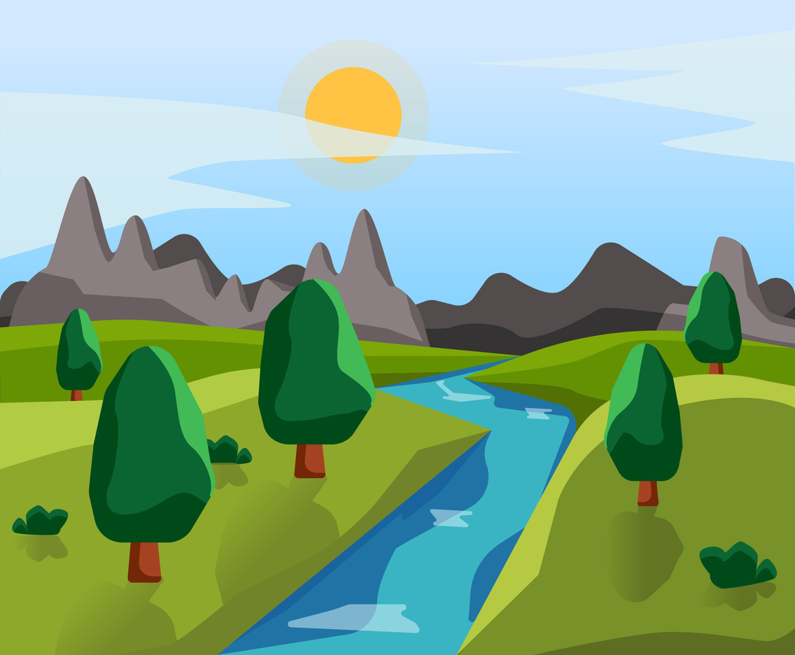 Spring Landscape With River Vector Vector Art & Graphics | freevector.com