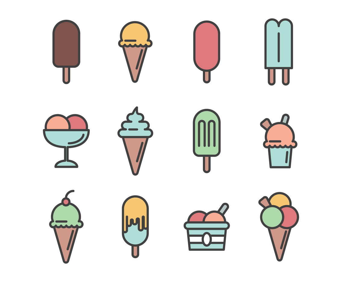 Set Of Ice Cream And Candy Stickers. Vector Illustration Royalty