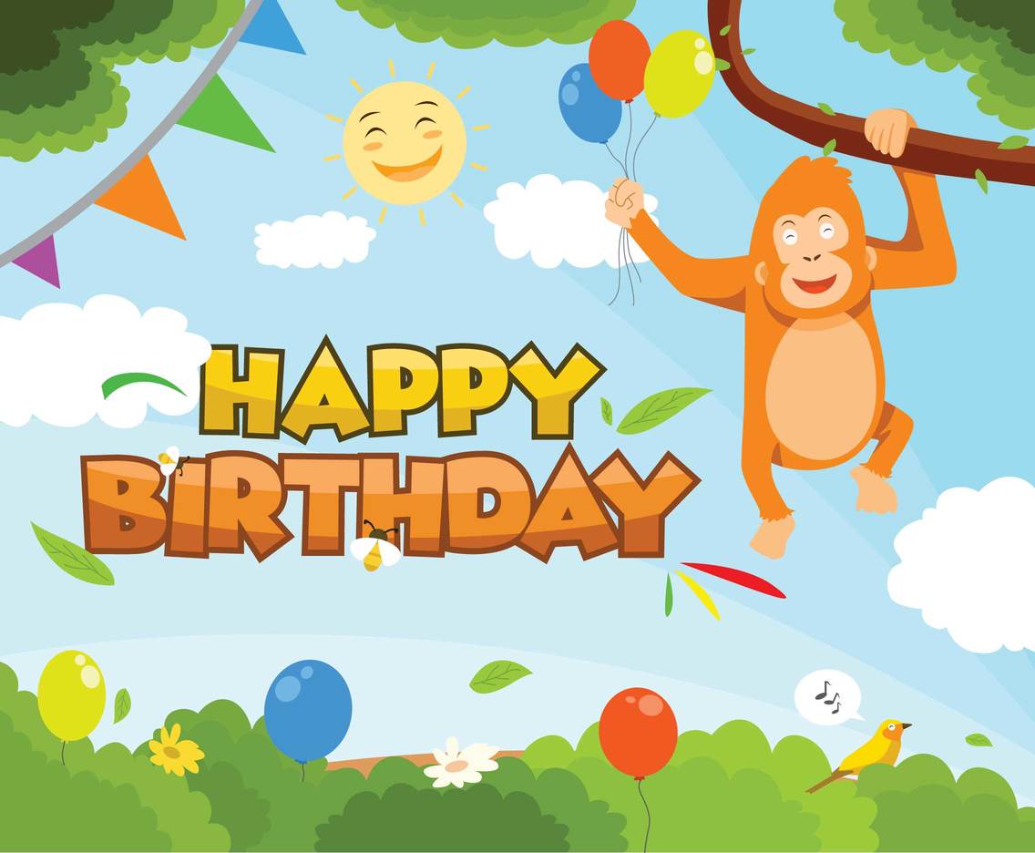 Download Jungle Theme Happy Birthday Vector Vector Art & Graphics ...