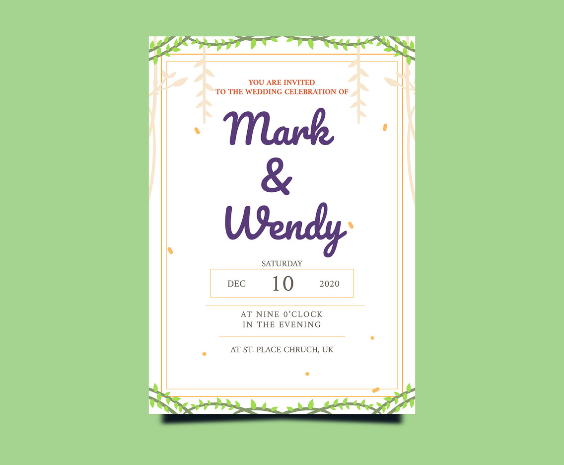 Wedding Invitation Card On Green Background Vector Art & Graphics |  