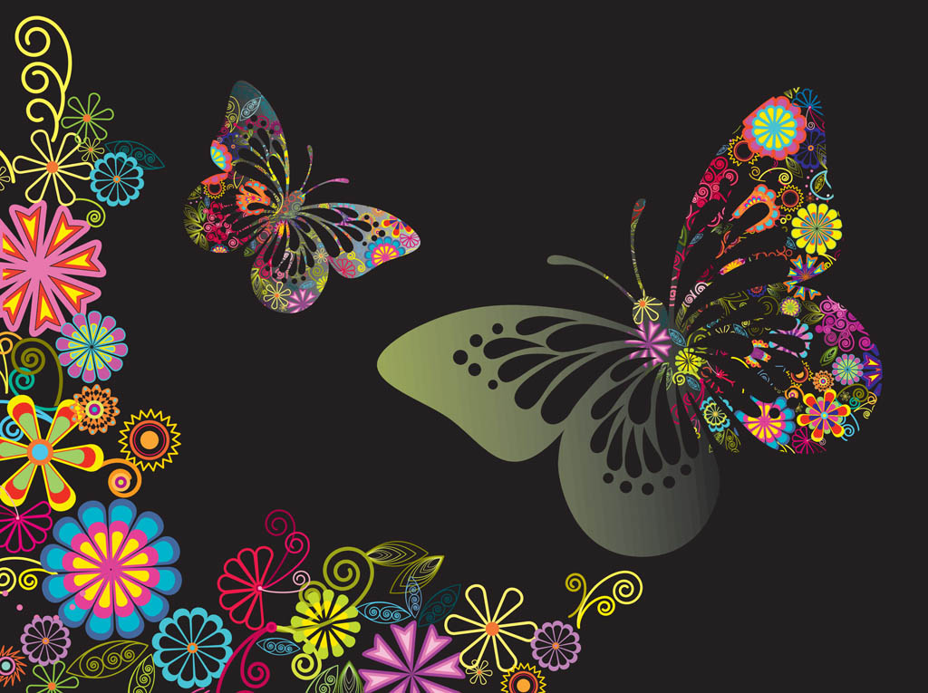 Download Colorful Flowers And Butterflies Vector Art Graphics Freevector Com