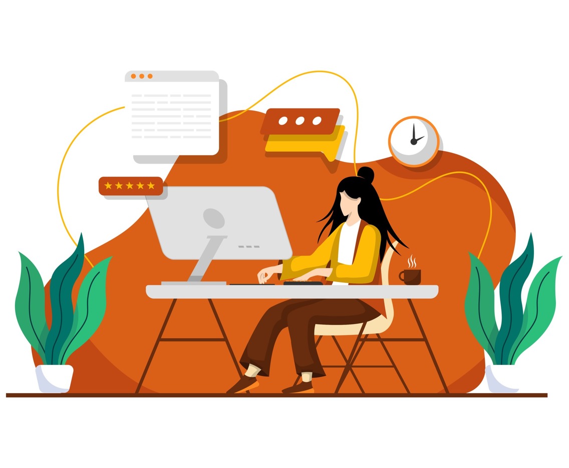 Woman Working At Home Office. Character Sitting At Desk In Room, Looking At  Computer Screen. Home Office Concept. Flat Cartoon Vector Illustration.  Vector Art & Graphics 