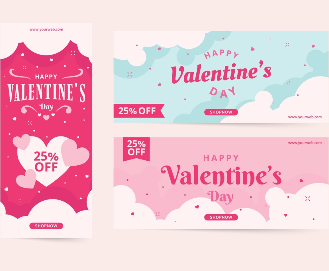 Valentines Day Banner Template Set Vector Art And Graphics