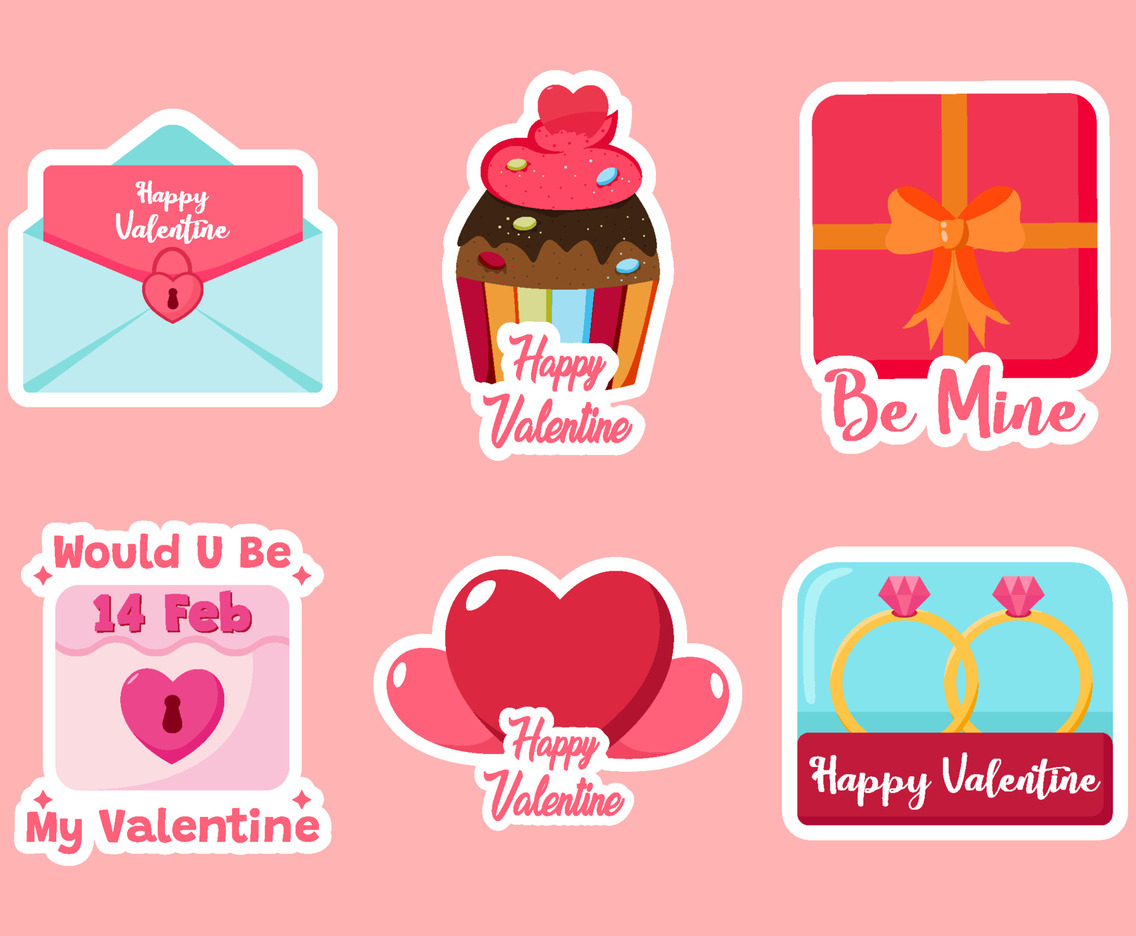 Valentine's Day Sticker Label Vector Art & Graphics
