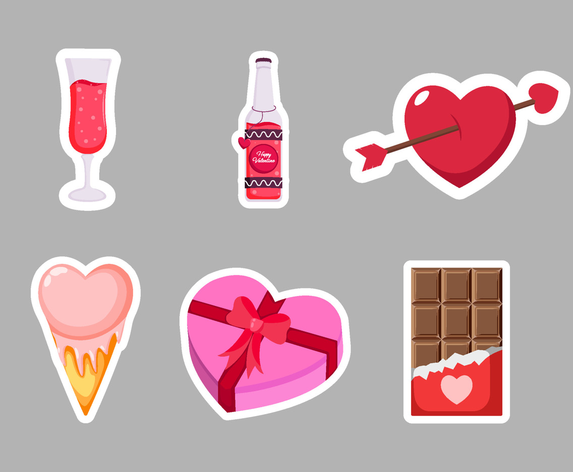 Valentine's Day Sticker Set Vector Art & Graphics
