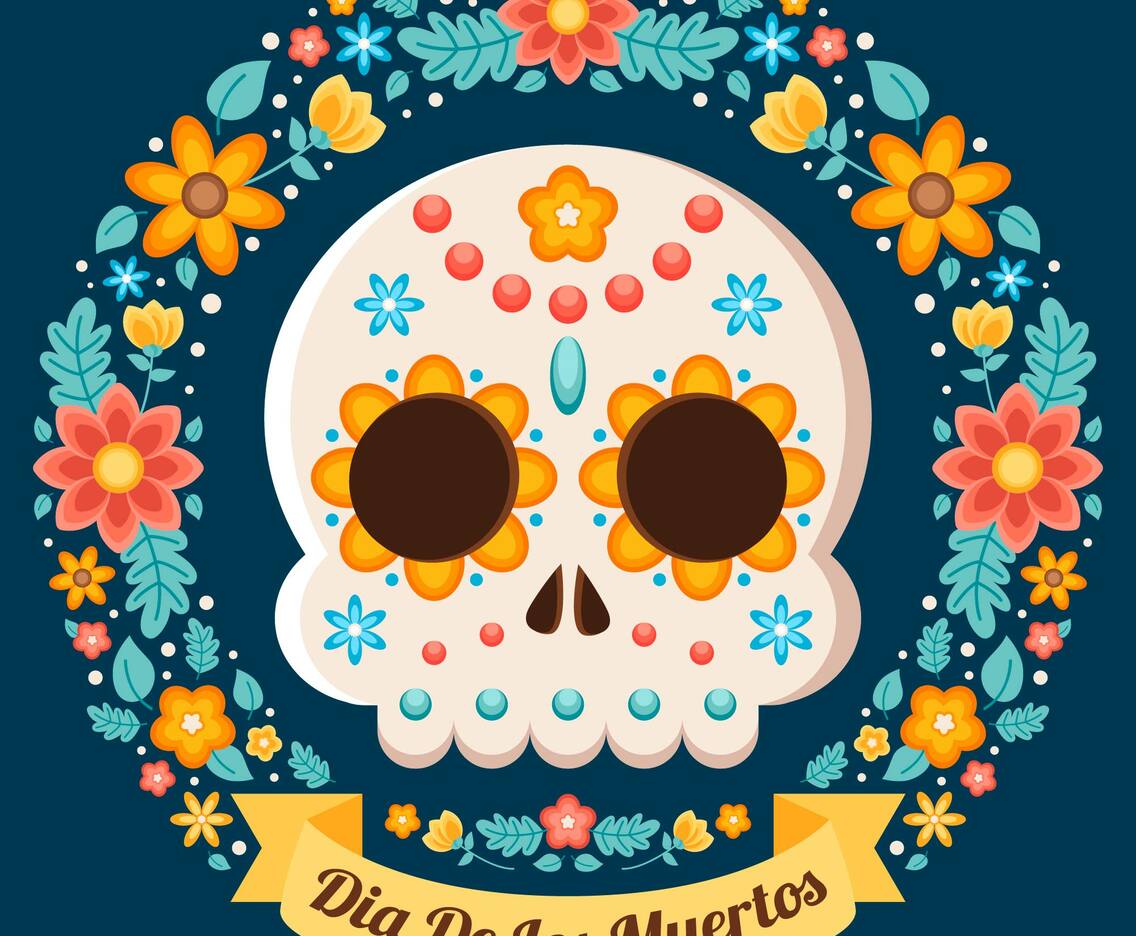 Colourful Dia De Los Muertos Floral Illustration
