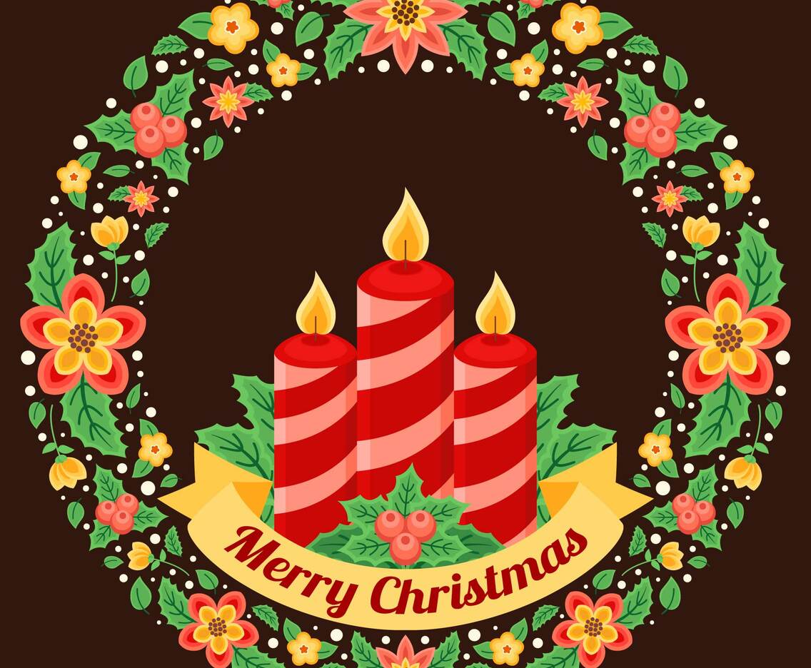 Christmas Wreath with Candle Illustration