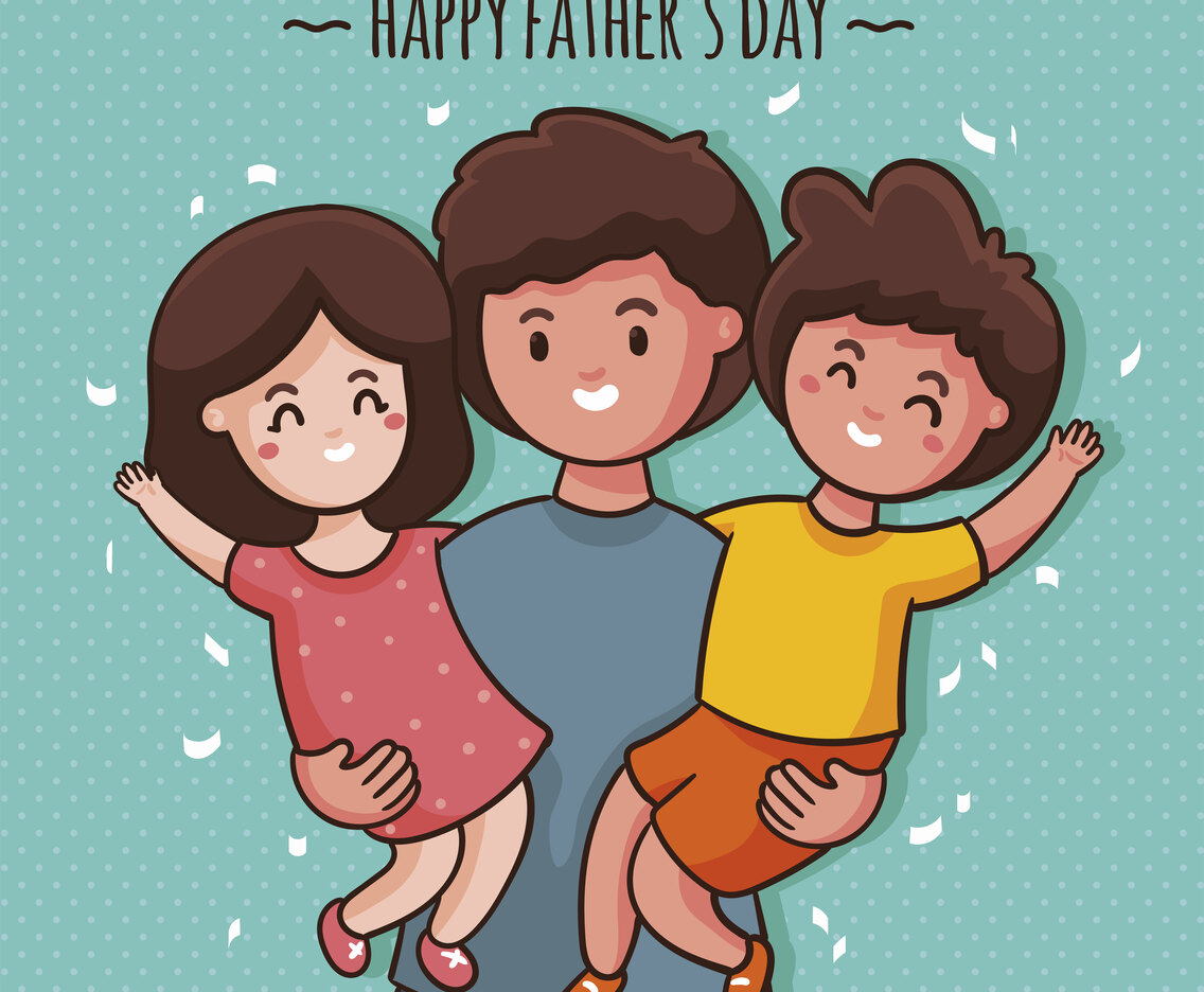 Hand-drawn Cheerful Fathers and His Children