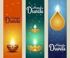 Beautiful Set of Diwali Banner with Diya