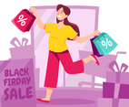 Happy Woman Shopping on Black Friday Sale