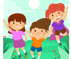 Colorful Happy Children Playing Outdoor