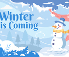 Snowman in Cold Winter Weather Background