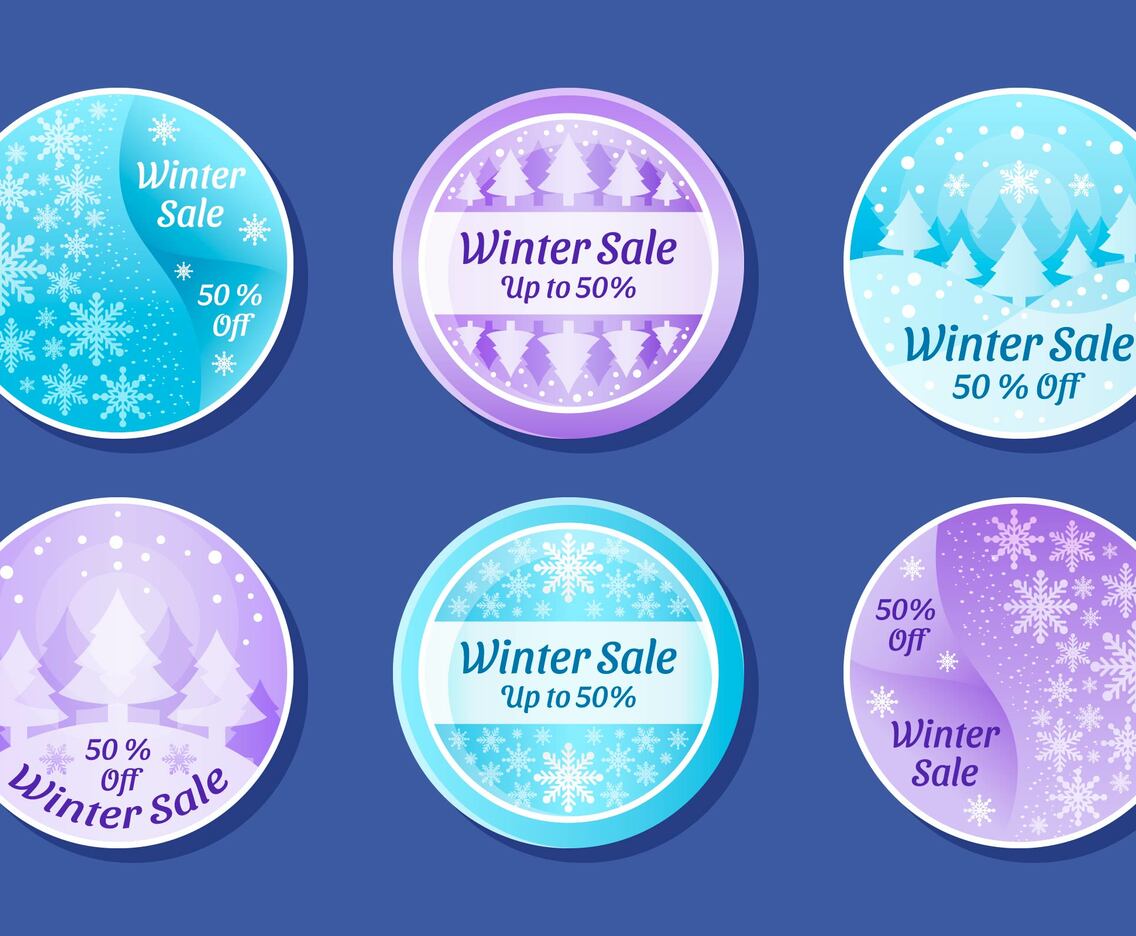 Blue and Purple Winter Sale Label Sticker Collection