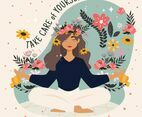 Meditating Woman Surrounded by Flowers