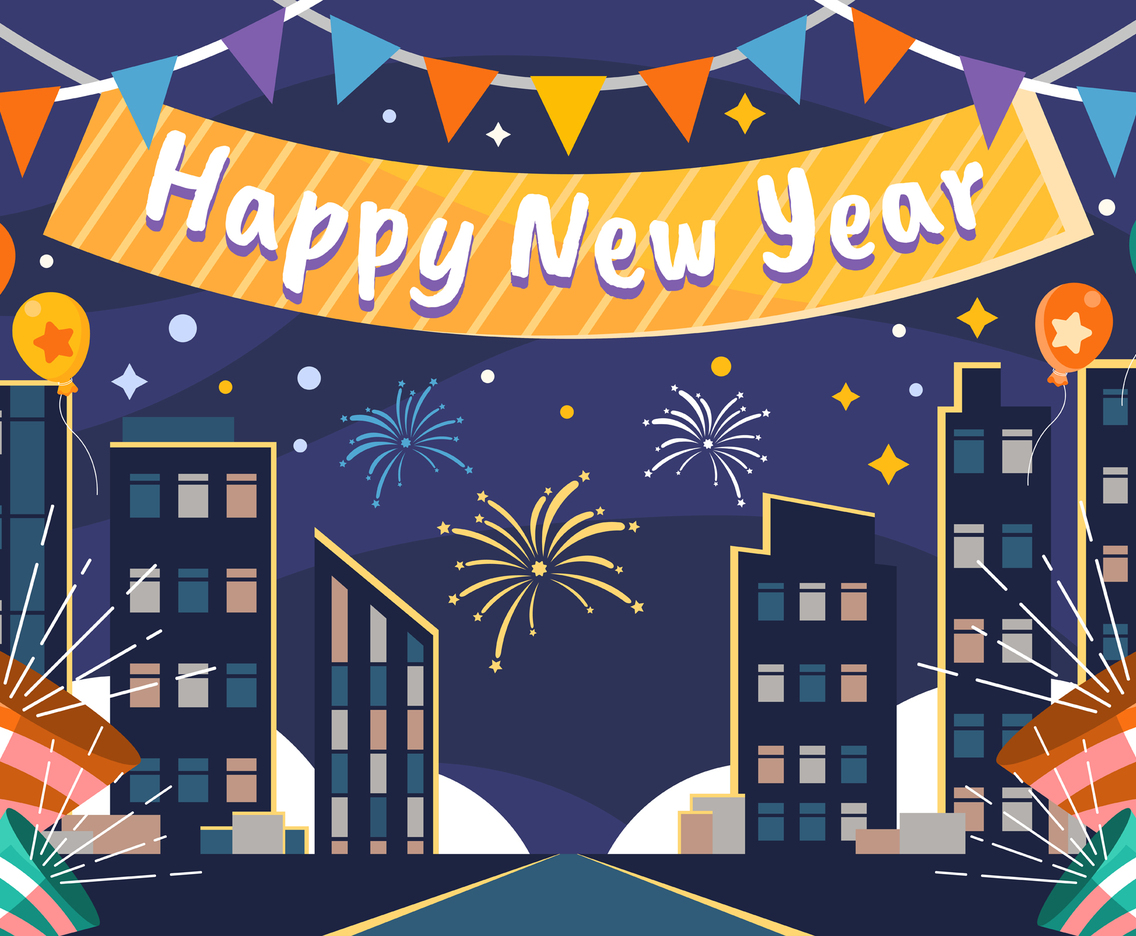 New Year at Night City Celebrate Background