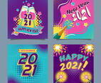 Happy New Year 2021 Colorful Pop Art Greeting Cards