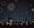 Scenery of Fireworks Above a City Buildings Silhouette