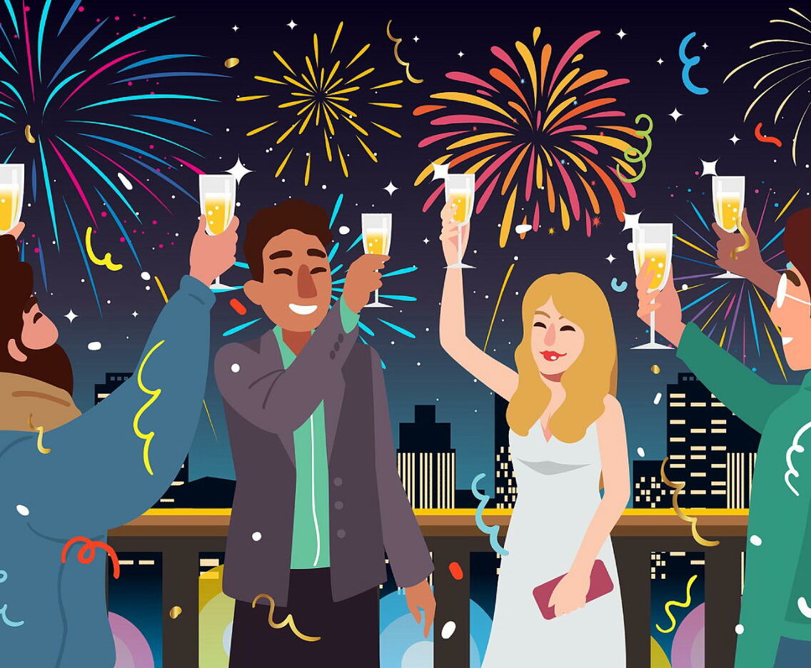 People Celebrating a Festivity Party Event at Outdoor Roof Illustration