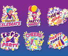 Colorful and Festive Party Cartoon Stickers