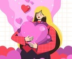 Lovely Girl Hugging a Lot of Hearts