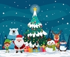 Christmas Theme With Santa Claus And His Helpers