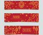 Set of Golden Ox Chinese New Year Banners