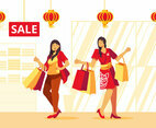 Women Shopping in Mall During Chinese New Year Event