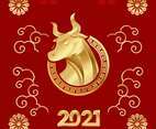 Chinese New Year Golden Ox in Red Background