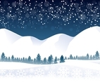 Snowy Mountain Winter Landscape with Snowflakes