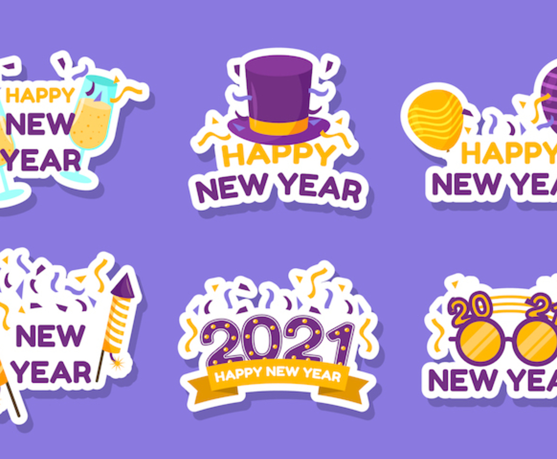 Colorful Happy New Year Festivity Sticker Collection