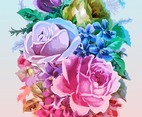 Vintage Watercolor Bouquet of Colorful Flowers