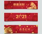Set of Chinese New Year Golden Ox Banner